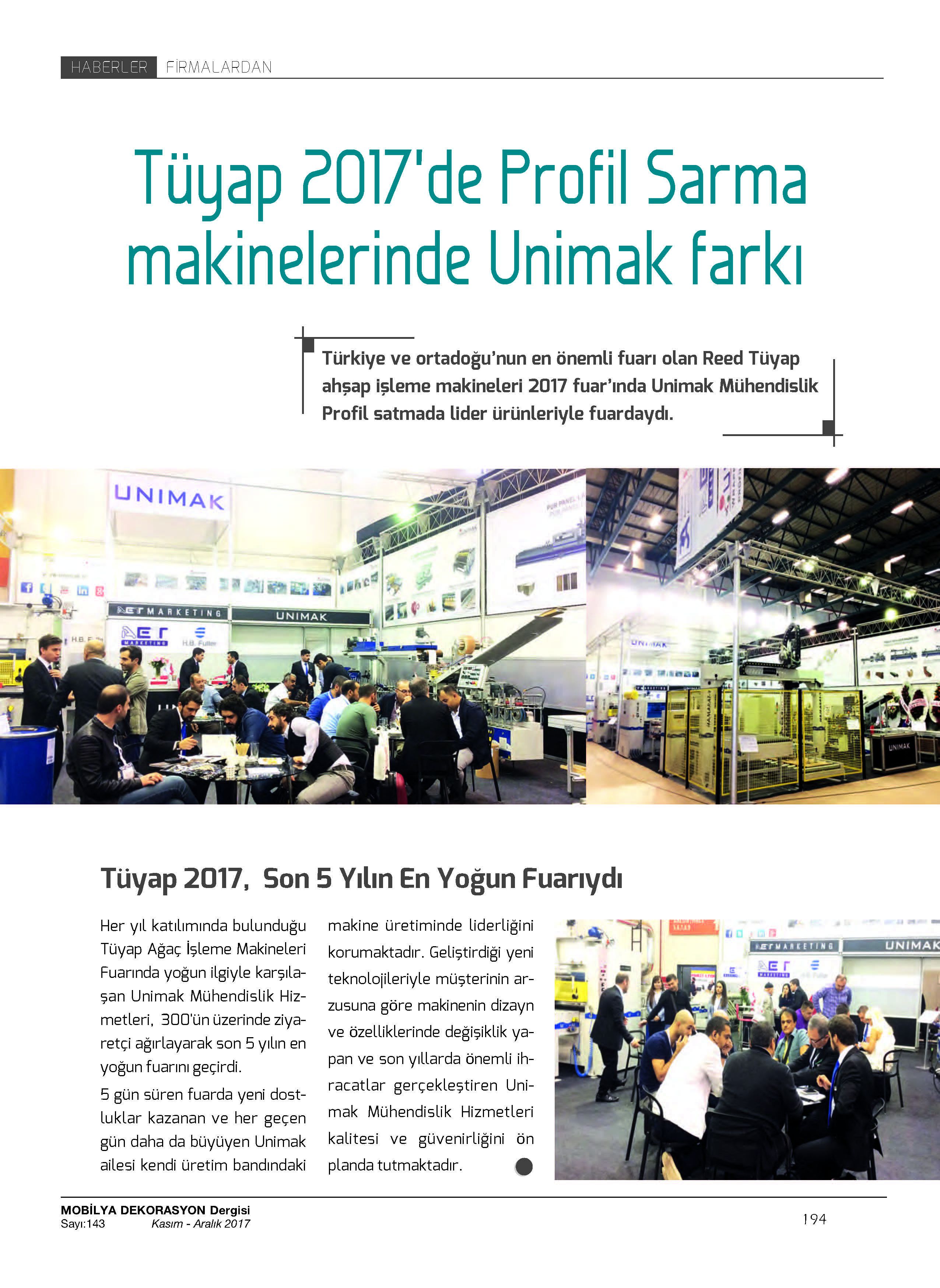 Tüyap 2017’de Profil Sarma makinelerinde Unimak farkı