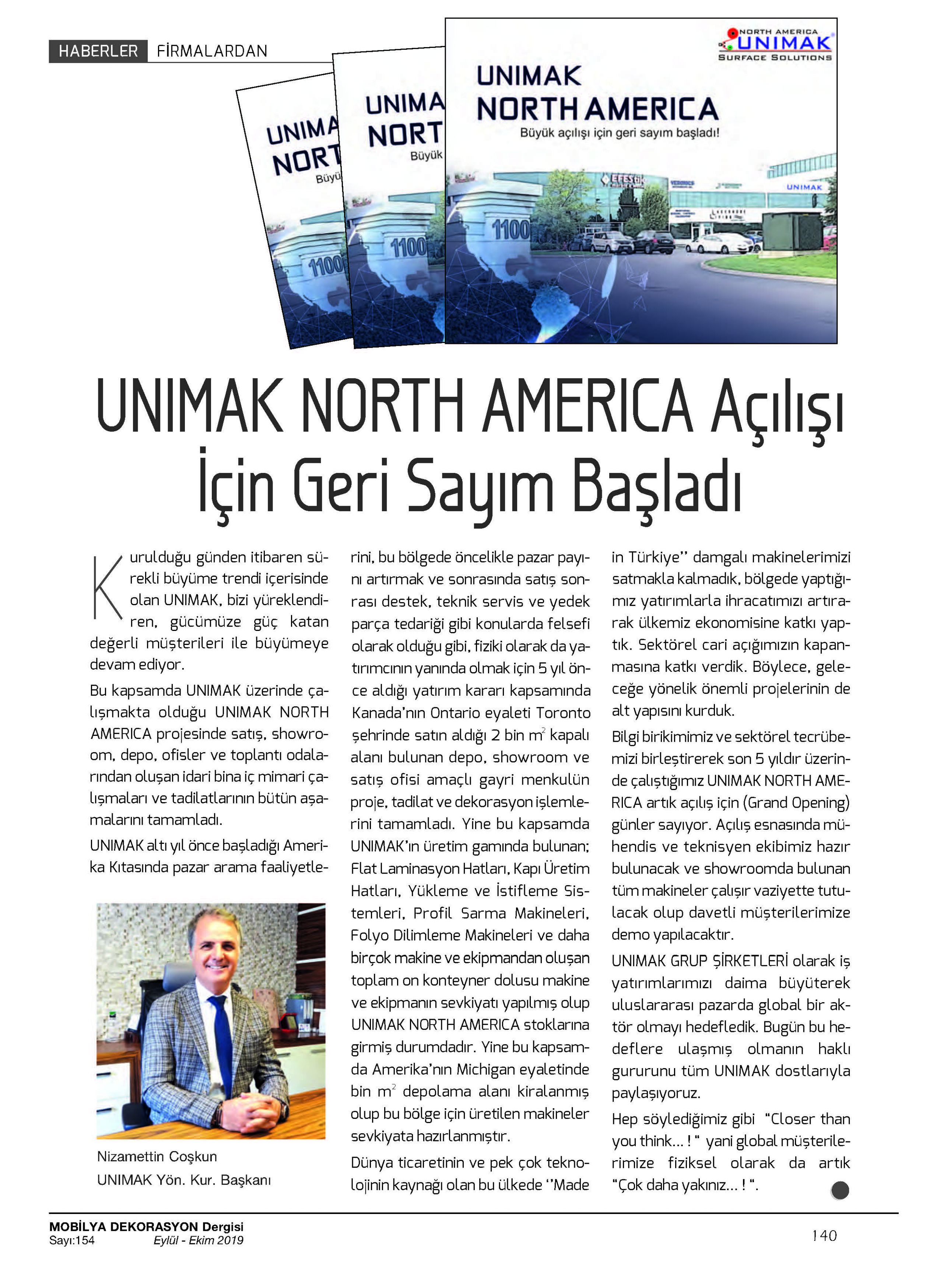 UNIMAK NORTH AMERICA Açılısı Için Geri Sayım Basladı